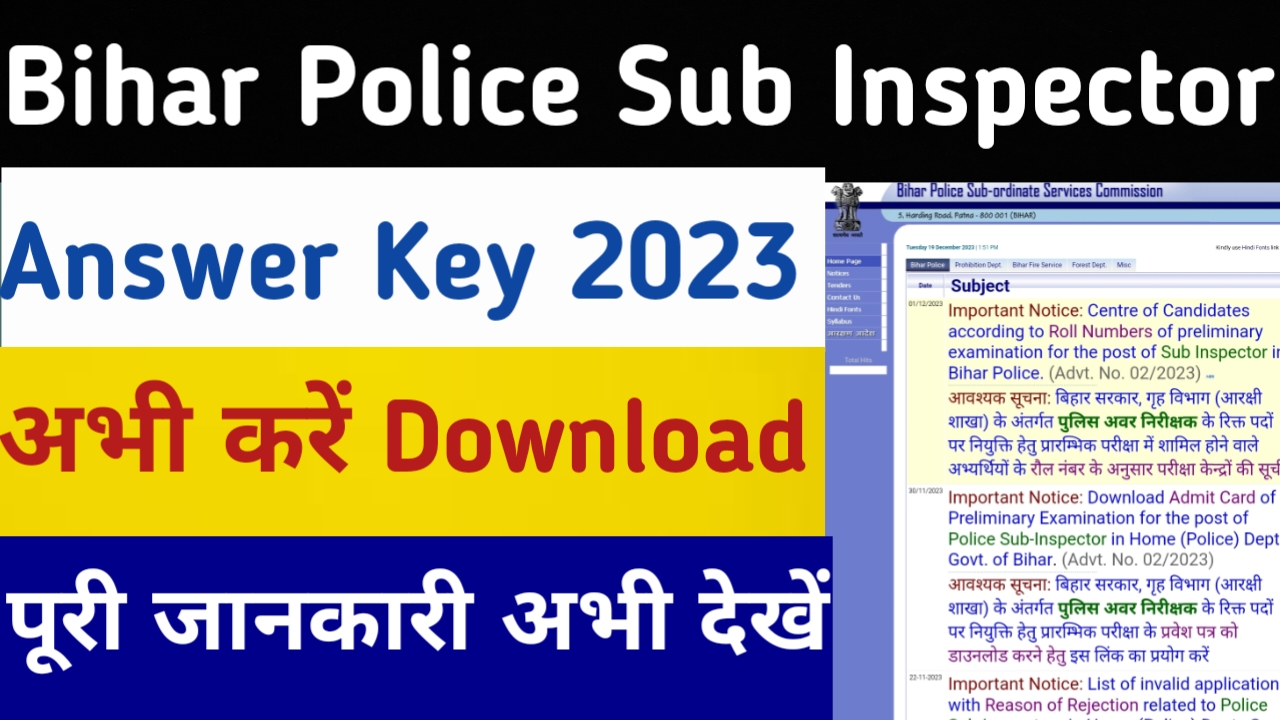 Bihar Police Sub Inspector Answer Key 2023