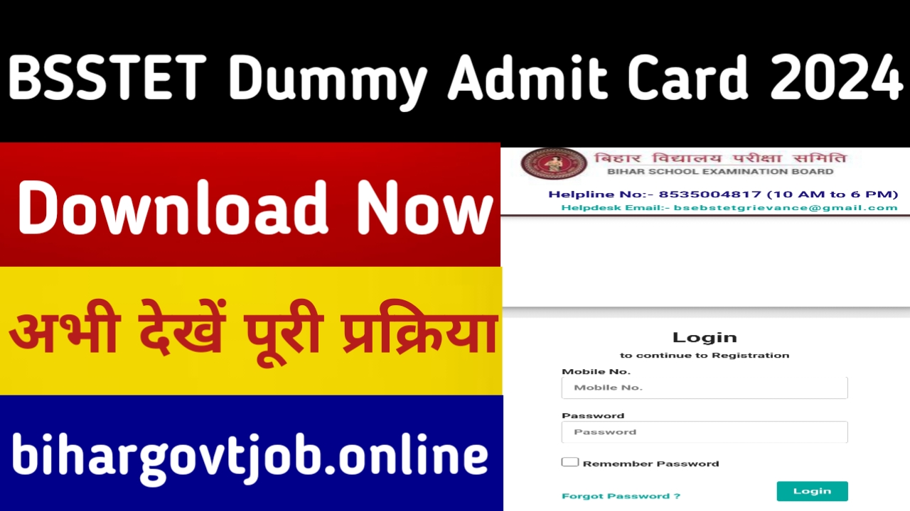 BSSTET Dummy Admit Card 2024 Download