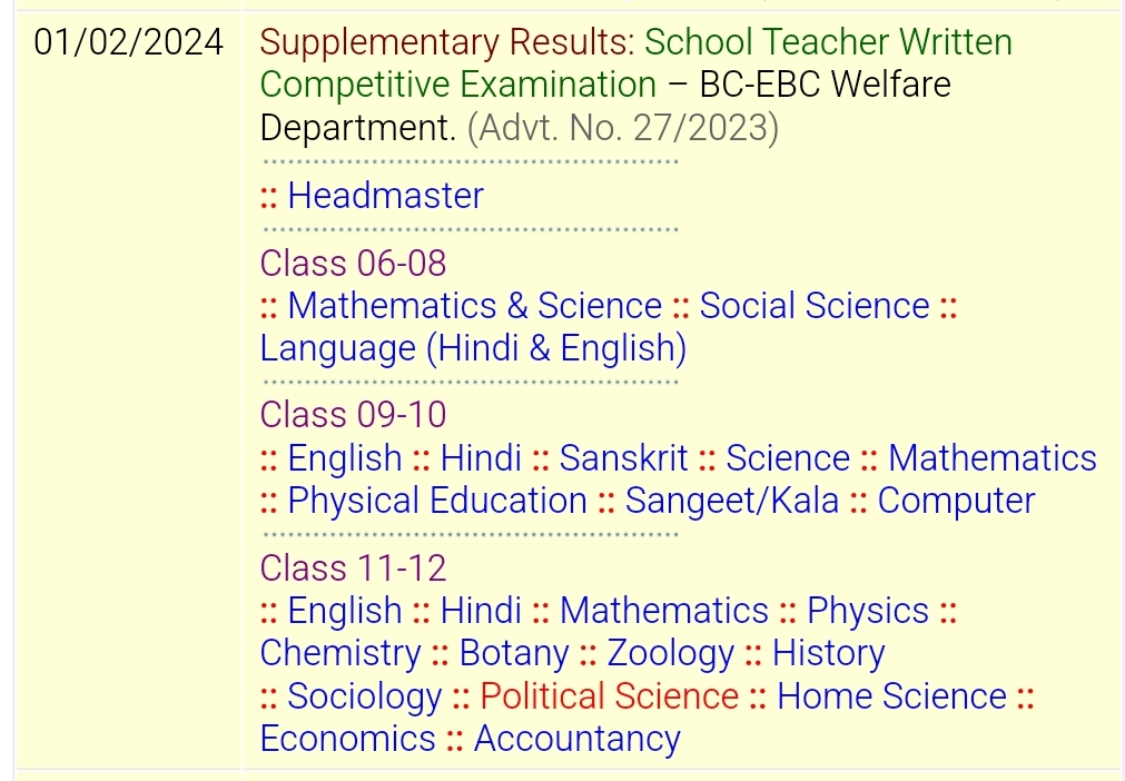 BPSC TRE 2.0 Supplementary Result 2024