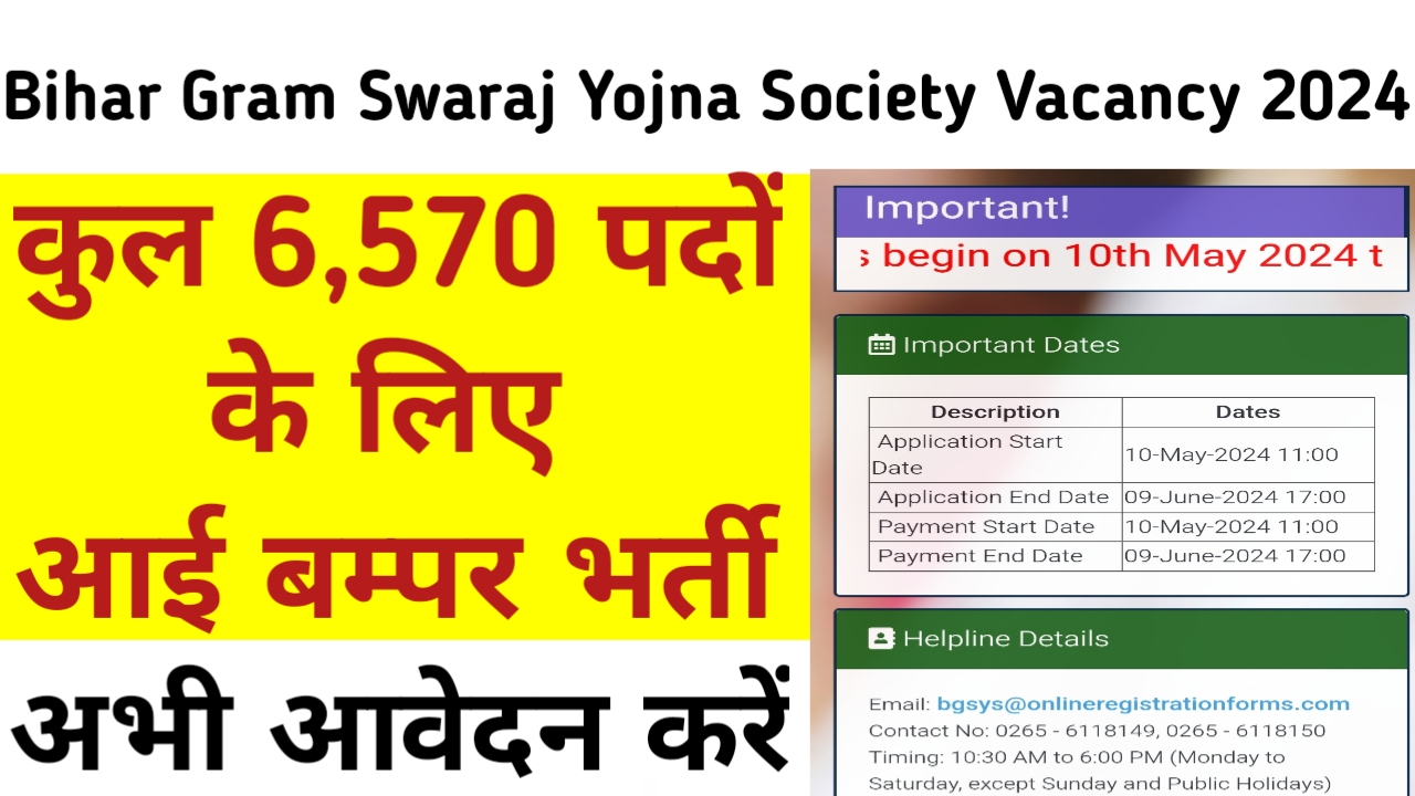 Bihar Gram Swaraj Yojna Society Vacancy 2024